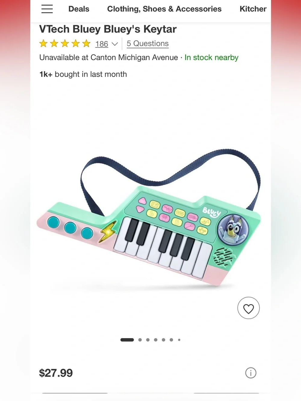 VTech Bluey Bluey's Keytar Toddler Toy Piano Keyboard